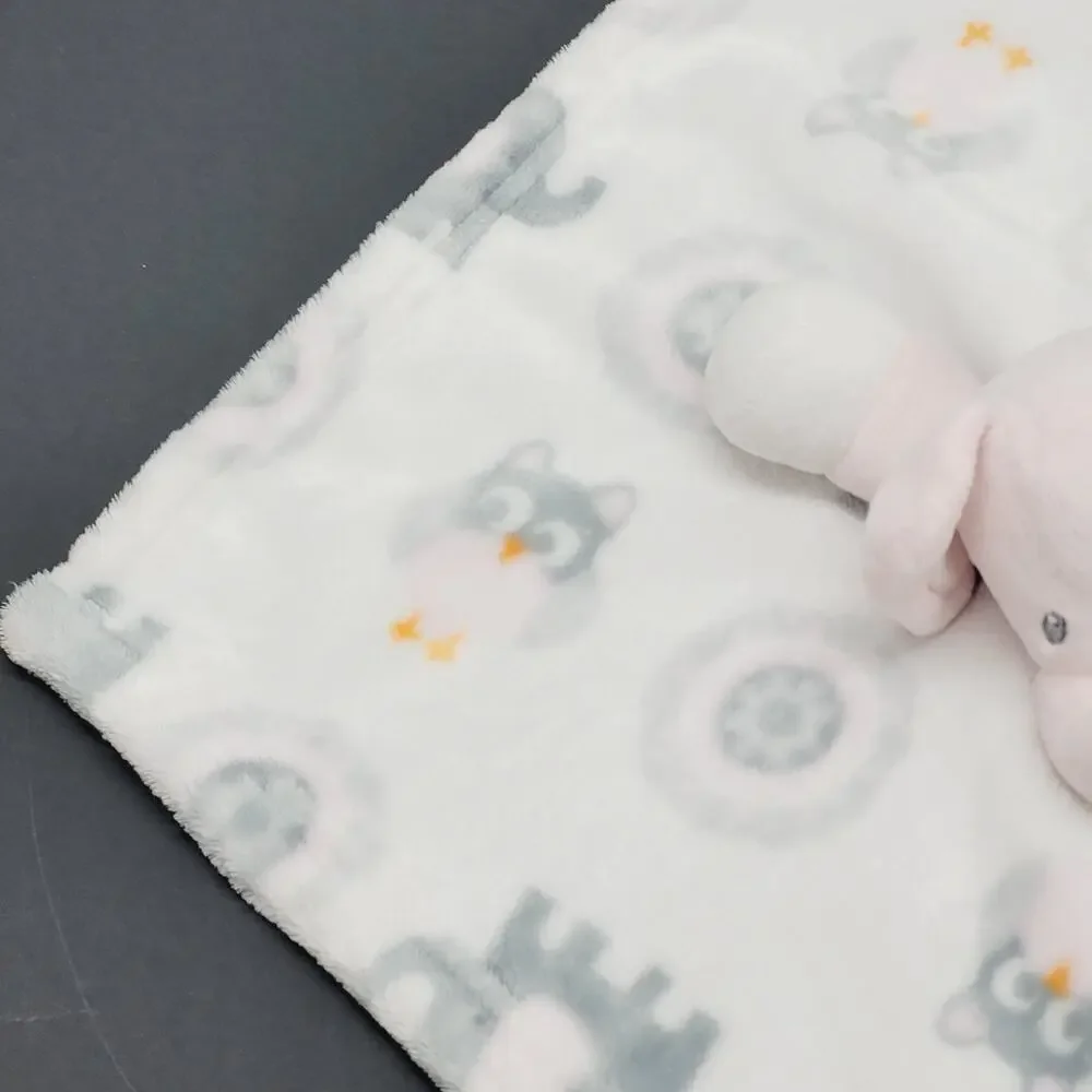 Blankets and Beyond Elephant Lovey Pink Security Blanket Plush Gray White